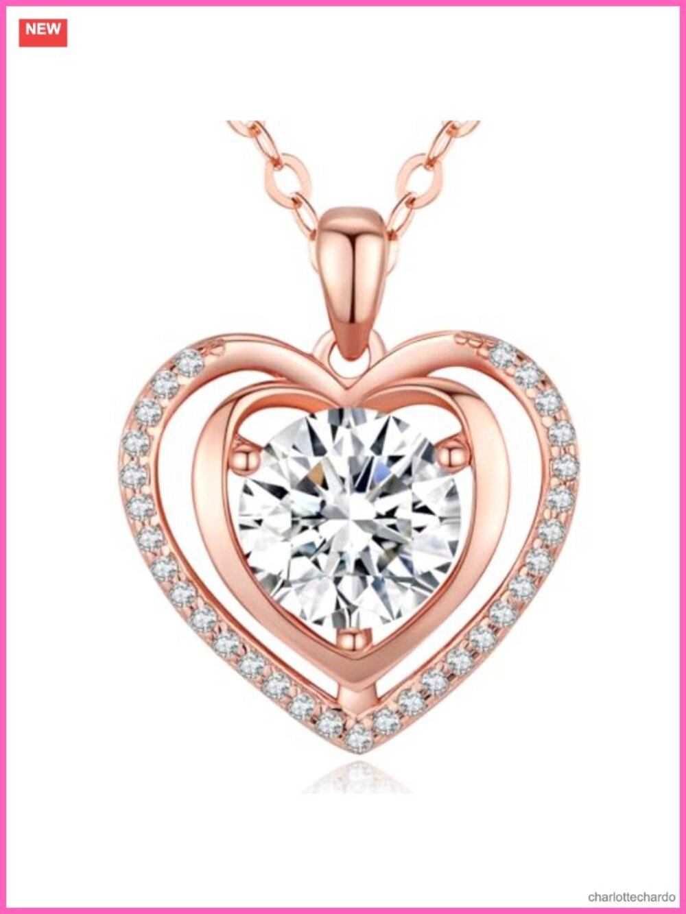 Heart Pendant Necklace for Women 18K Platinum Over 925 Silver Moissanite